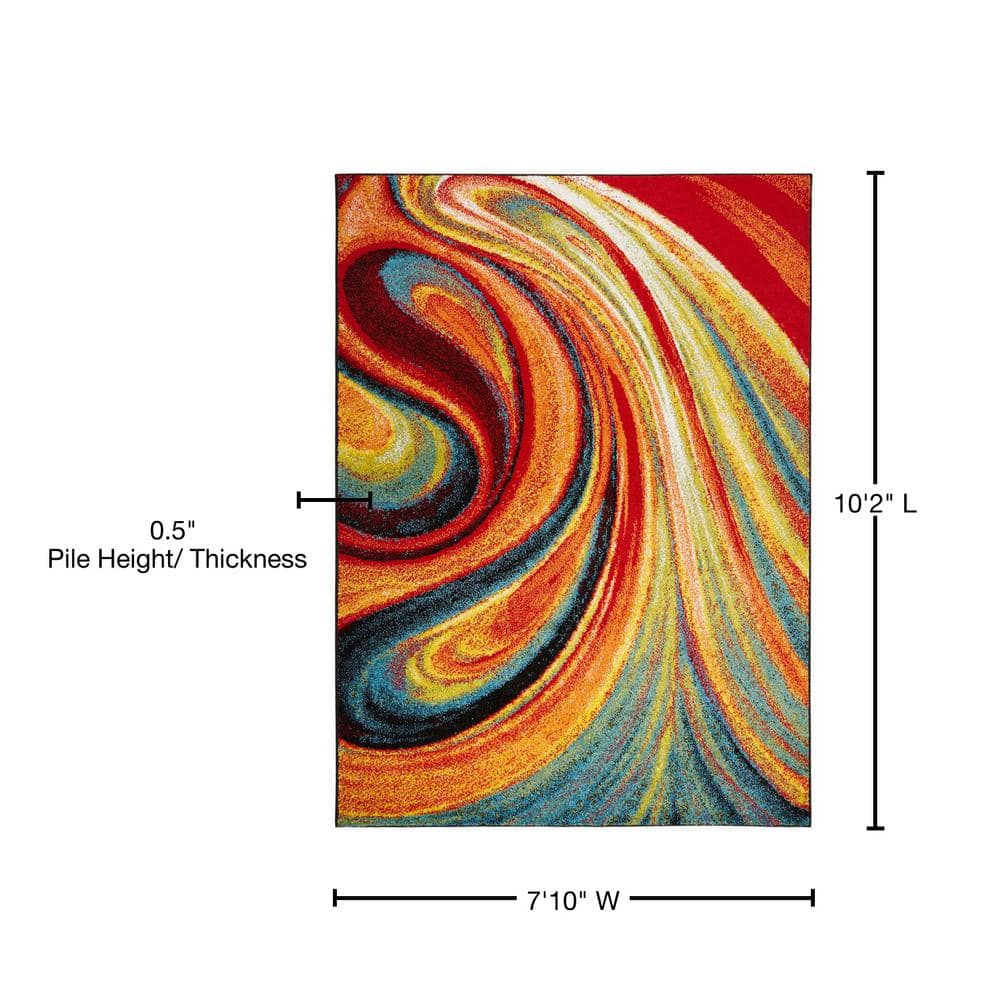 8' x 10' Red and Yellow Abstract Synthetic Area Rug