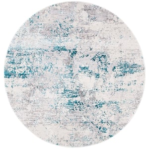 Amalfi Cream/Turquoise 7 ft. x 7 ft. Abstract Distressed Round Area Rug