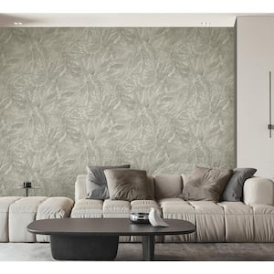 Aspen Sterling Leaf Textured Non-pasted Vinyl Wallpaper