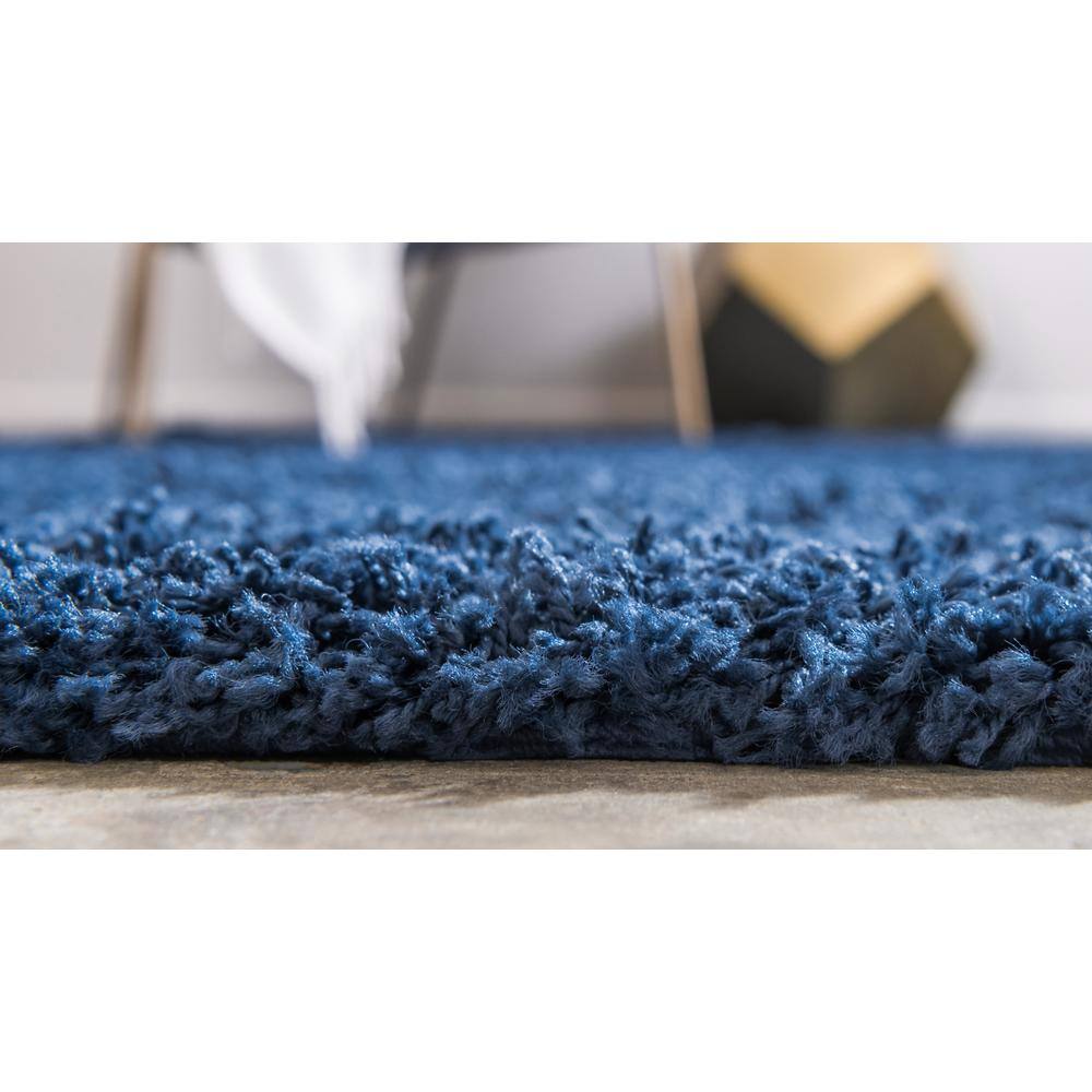 Navy Blue High Pile Shag Rectangular Area Rug