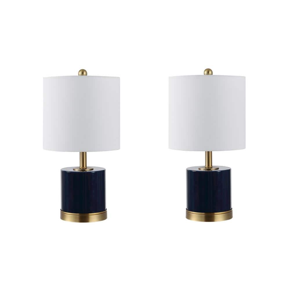 Jayce Navy Blue Glass Table Lamp Set with White Shades