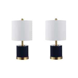 Jayce 20.5 in. Navy Table Lamp with White Shade (Set of 2)