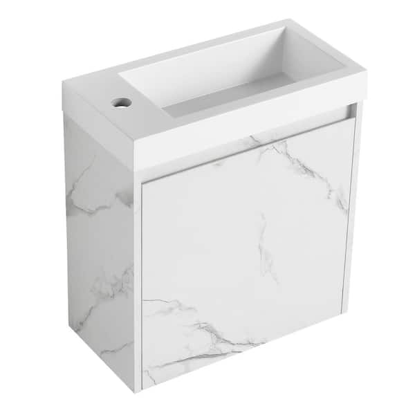 ANGELES HOME 20 in. W Plywood Floating Wall-Mounted Bathroom Vanity with White Resin Single Sink, Soft-Close Cabinet Door, White