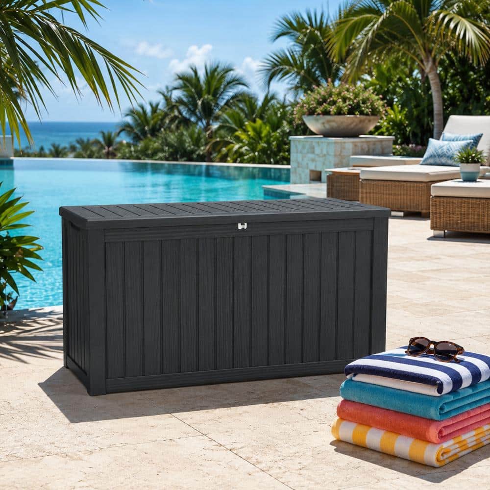 180 Gallon Resin Deck Storage Box with Lockable Lid, Waterproof Outdoor Storage for Patio Cushions and Garden Tools