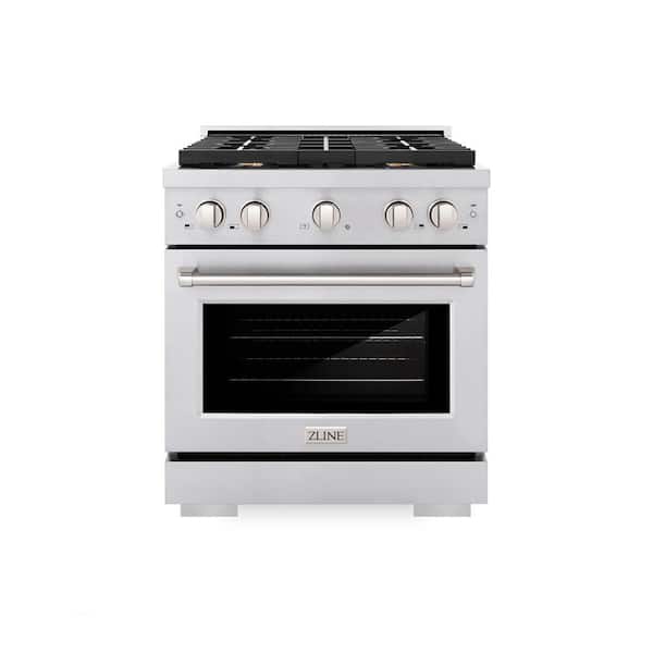Paramount 30 in. 4-Burner Dual Fuel Range with Convection Oven and Brass Burners in Stainless Steel