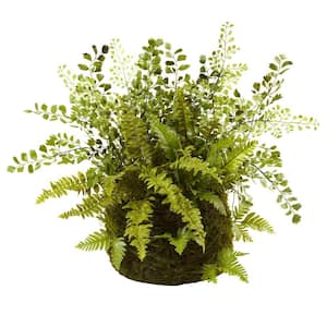 Artificial Mixed Fern with Twig and Moss Basket