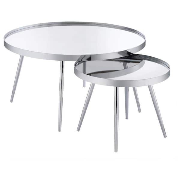 Coaster Kaelyn 2-Piece 35.75 in. Chrome Round Glass Top Nesting Coffee Table