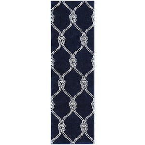 Fischer Navy 3 ft. x 7 ft. Trellis Runner Rug