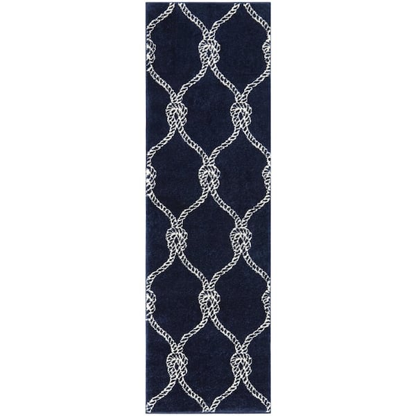 Fischer Navy 3 ft. x 7 ft. Trellis Runner Rug