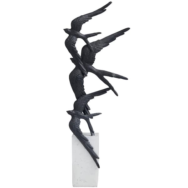 Litton Lane 4 in. x 21 in. Black Polystone Flying Bird Sculpture with White Block Base