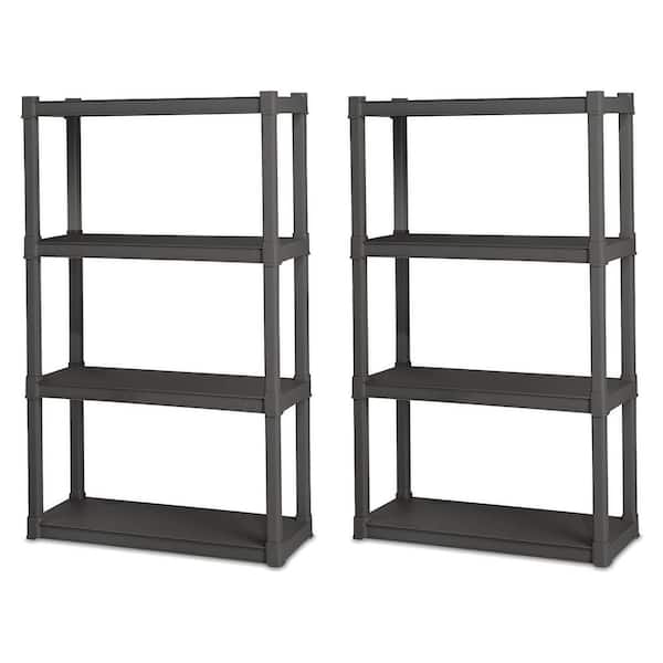 Sterilite Black 4Tier Plastic Garage Storage Shelving Unit (35 in. W x