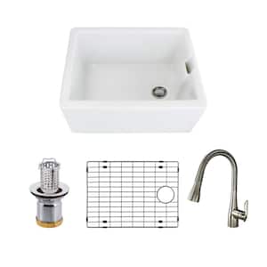 Quinn All-in-One Farmhouse/Apron-Front Fireclay 24 in. Single Bowl Kitchen Sink with Faucet in White
