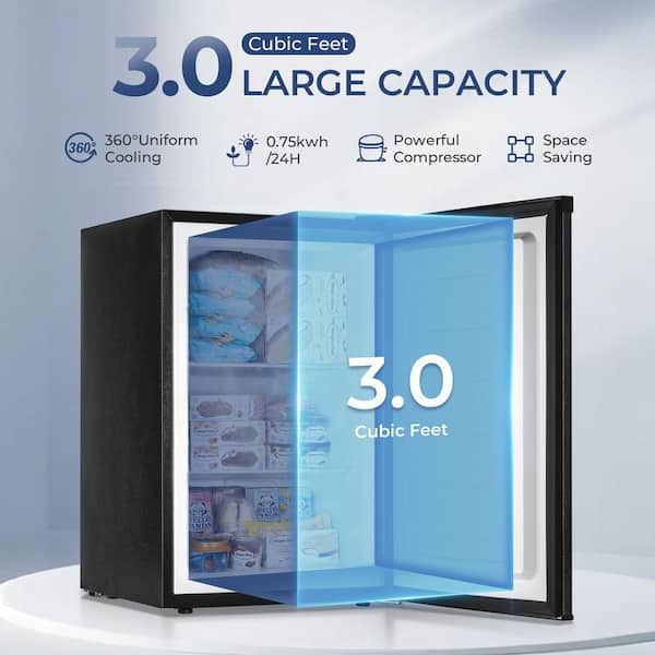 3.0 cu. ft. Compact Single Door Upright Freezer with Reversible Door, Small freezer for Home/Dorms/Office in Black