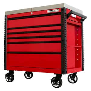EX Professional 41 in. 6-Drawer Tool Utility Cart with Stainless Steel Slider Top and Bumpers in Red