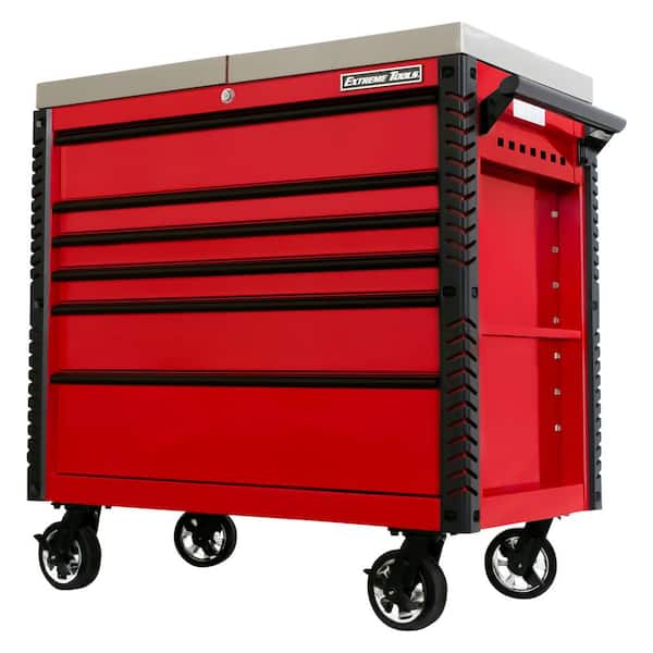 Extreme Tools EX Professional 41 in. 6-Drawer Tool Utility Cart with Stainless Steel Slider Top and Bumpers in Red