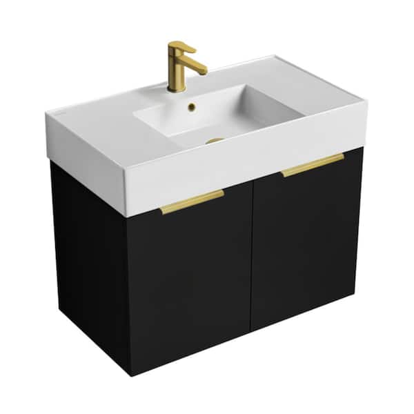 Nameeks Derin 31.9 in. W x 17.3 in. D x 25.2 in. H Modern Bathroom Vanity in Matte Black With White Ceramic Top