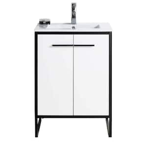 Vdara 24 in. W x 18.11 in. D x 33.5 in. H Bathroom Vanity Side Cabinet in White Straight Grain with White Ceramic Top