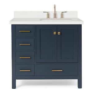 Cambridge 37 in. W x 22 in. D x 35 in. H Vanity in Midnight Blue with Quartz Vanity Top in White with Basin