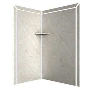 Elegance 36 in. x 48 in. x 80 in. 7-Piece Easy Up Adhesive Corner Shower Wall Surround in Botticino Cream