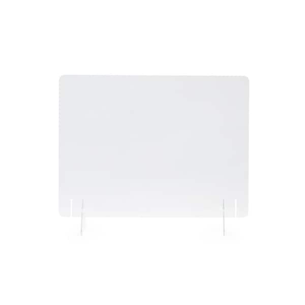 POLYMERSHAPES 30 in. x 24 in. x 0.220 in. Protective Shield Sneeze Guard Clear Freestanding with Base Stands Versatile