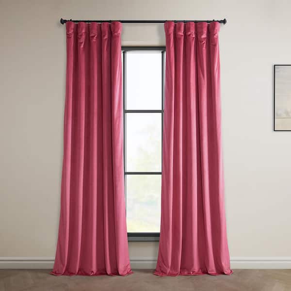 Exclusive Fabrics & Furnishings Dark Pink Heritage Plush Velvet Rod Pocket Room Darkening Curtain - 50 in. W x 96 in. L (1 Panel)