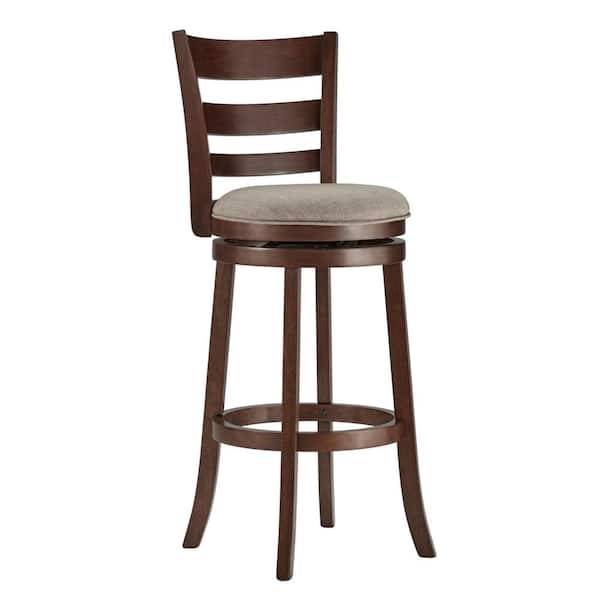 HomeSullivan 42.9 in. Gray Ladder Back Linen Swivel Bar Stool