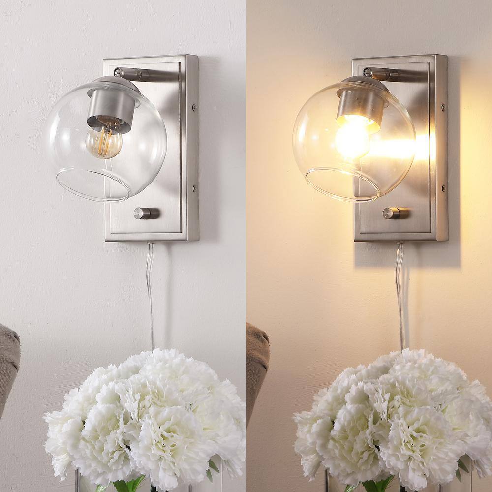 Nickel 1-Light Adjustable Glass Globe Wall Sconce