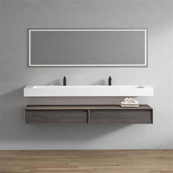 BV Better Vanity Alysa 84 in. W. x 20 in. D x 23 in. H Double Sink Floating Bath Vanity in Smoke Oak with White Acrylic Top