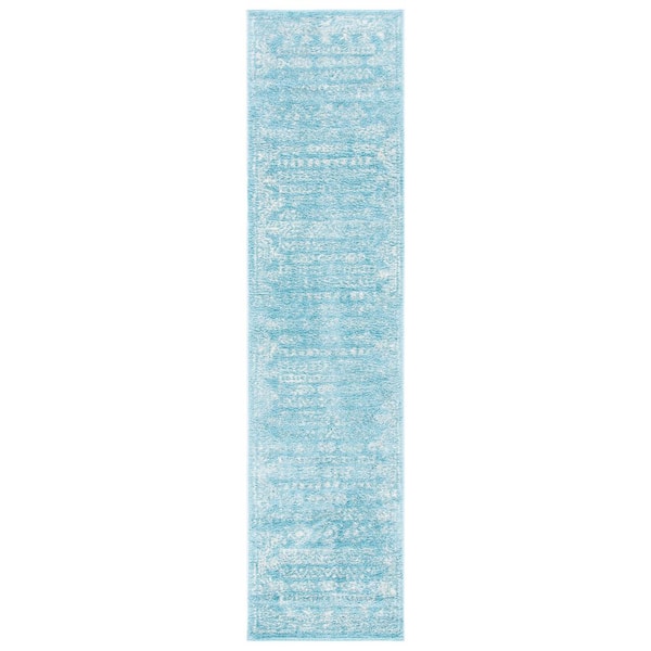 Tulum 2 ft. x 8 ft. Aqua/Ivory Border Striped Distressed Runner Rug