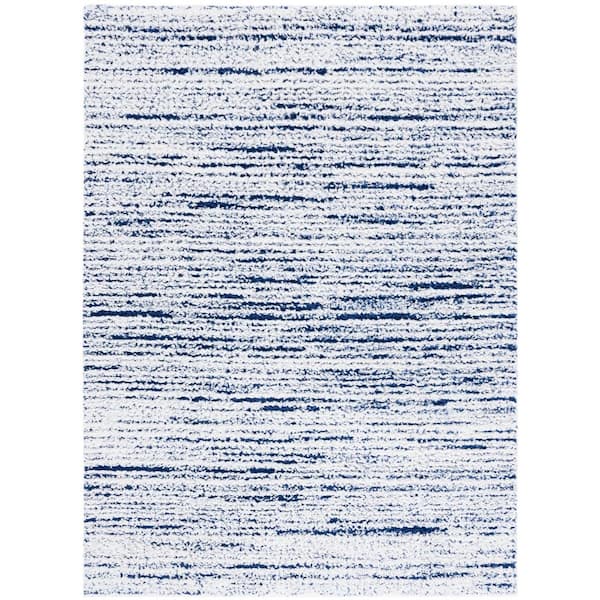 Rumi Shag 8 ft. x 10 ft. Navy/Ivory Abstract Striped Area Rug