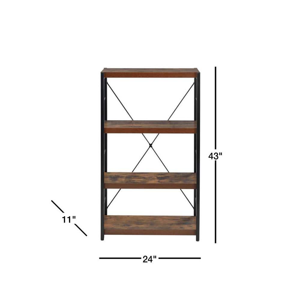 Weathered Oak and Black Metal 3-Tier Industrial Bookshelf