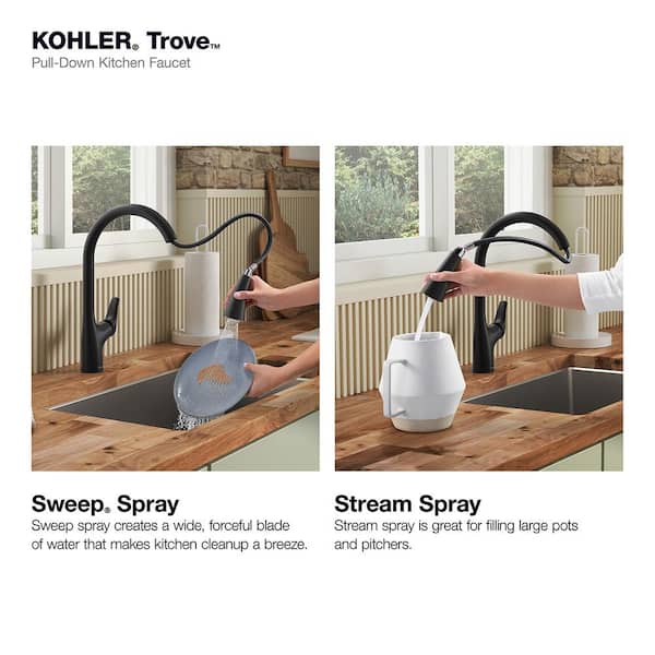 KOHLER Trove Single Handle Pull Down Sprayer Kitchen Faucet in Matte Black