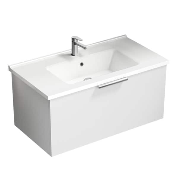 Bodrum 33.46 in. W x 17.72 in. D x 16.14 in. H Modern Bathroom Vanity in Glossy White With White Ceramic Top