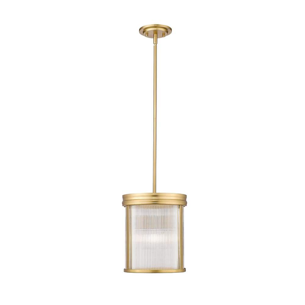 Carnaby 10 in. 3-Light Modern Gold Shaded Pendant Light with Clear Ribbed G