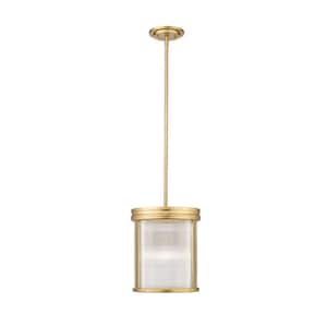 Carnaby 10 in. 3-Light Modern Gold Shaded Pendant Light with Clear Ribbed Glass Shade, No Bulbs Included
