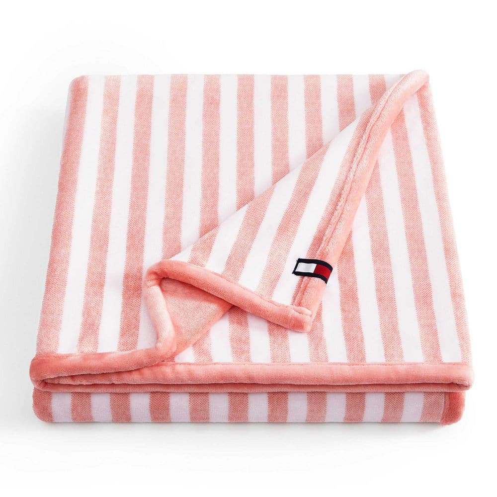 Laguna Beach Stripe 1-Piece White/Coral Pink Reversible Lush Plush Fleece 50 x 70 Throw Blanket price history on PriceWatchPro