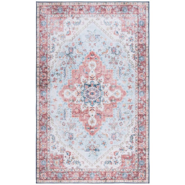 SAFAVIEH Martha Stewart Washable Red/Blue 5 ft. x 7 ft. Machine Washable Medallion Floral Area Rug
