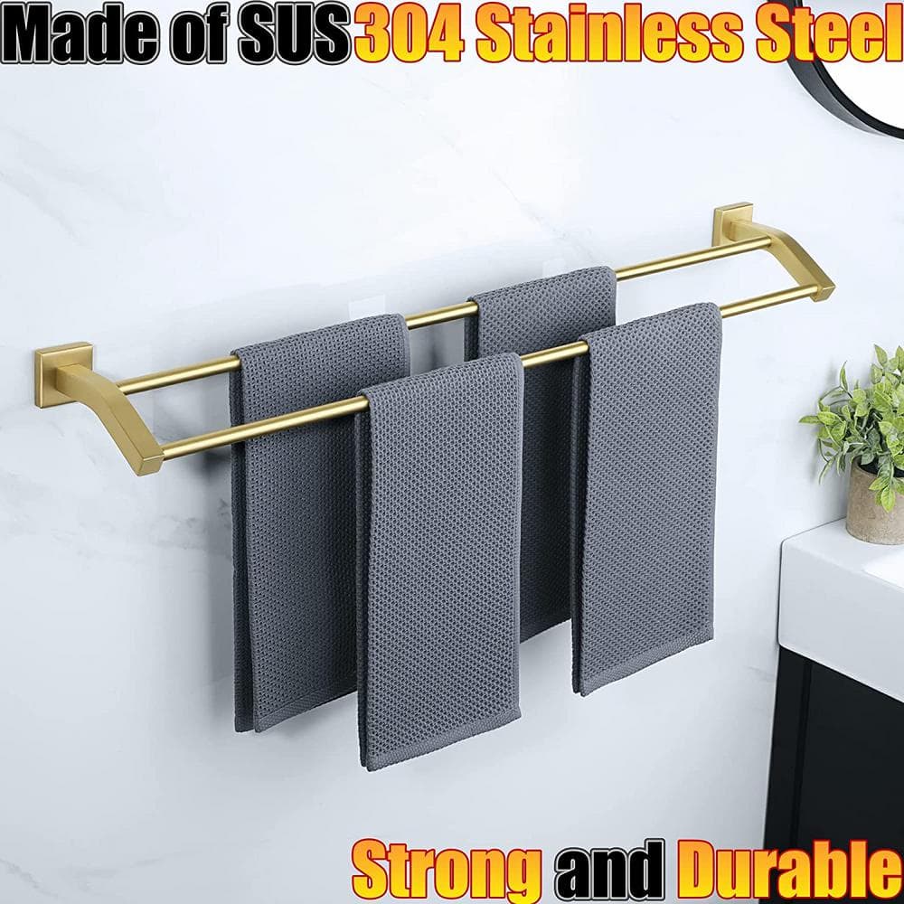 Brushed Gold Stainless Steel Wall Mounted Double Towel Rack