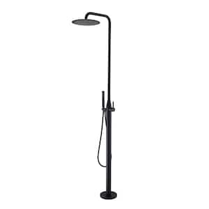 Outdoor Exposed Single-Handle Freestanding Tub Faucet with Rainfall Shower Head in Matte Black