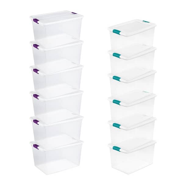  Sterilite 66 Quart Clear Latch Lid Storage Container Tote, 12  Pack, and 15 Quart Clear Latch Lid Storage Container Tote, 12 Pack for Home  Organization