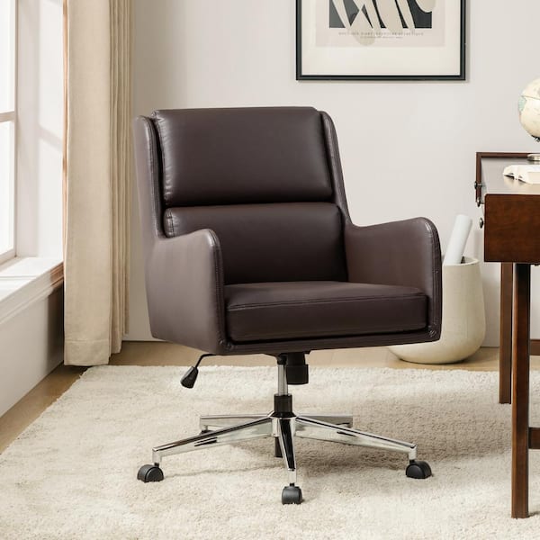 JAYDEN CREATION Edmund in Brown Modern Faux Leather Tilting Office Chair with Metal Legs
