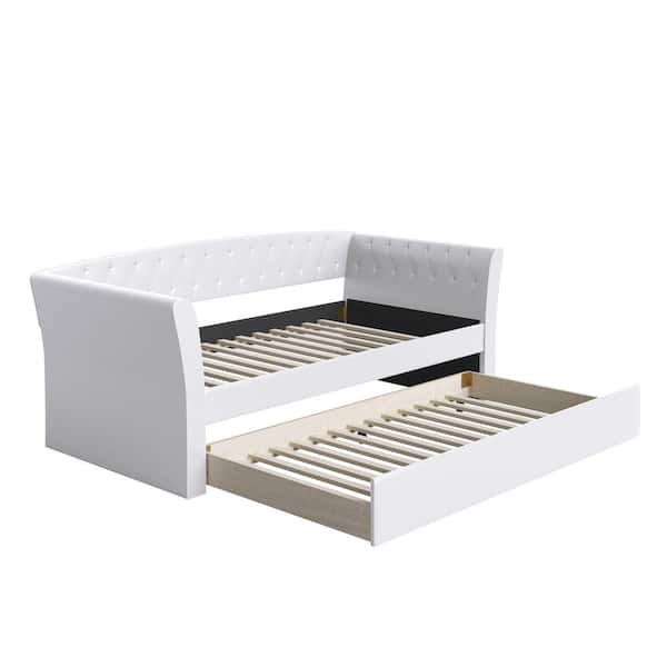Boyd Sleep New Castle White Contemporary Upholstered Faux Leather Twin Size Daybed with Trundle