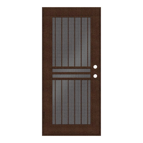 Unique Home Designs 30 in. x 80 in. Plain Bar Copperclad Right-Hand Surface Mount Aluminum Security Door with Black Perforated Screen