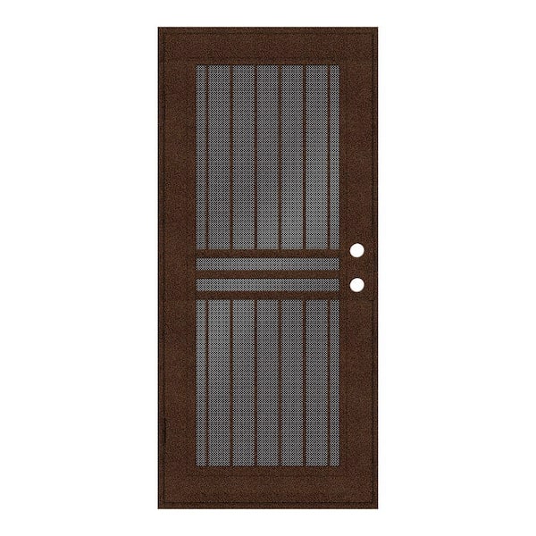Unique Home Designs 32 in. x 80 in. Plain Bar Copperclad Right-Hand Surface Mount Aluminum Security Door with Black Perforated Screen
