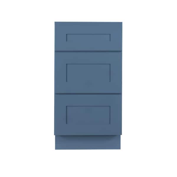 LIFEART CABINETRY Lancaster Blue Plywood Shaker Stock Assembled 3-Drawer Base Kitchen Cabinet 12 in. W x 34.5 in. D H x 24 in. D