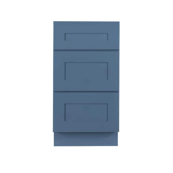 LIFEART CABINETRY Lancaster Blue Plywood Shaker Stock Assembled 3-Drawer Base Kitchen Cabinet 15 in. W x 34.5 in. D H x 24 in. D