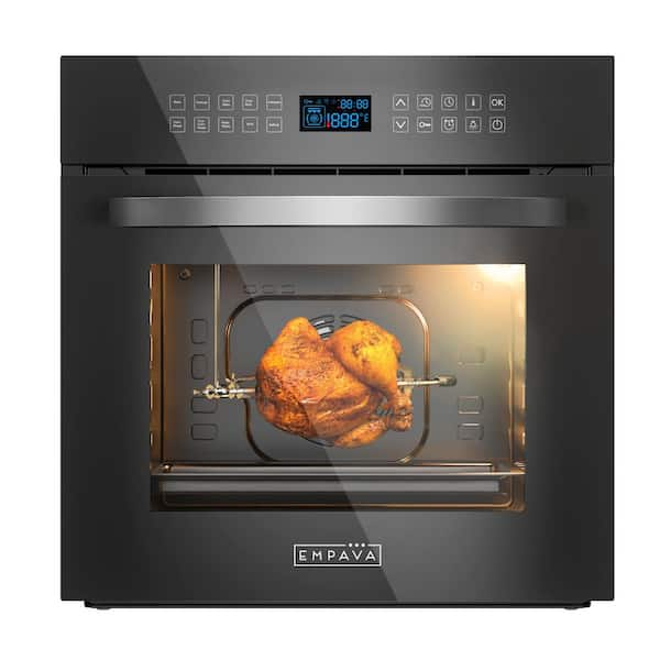 Empava 24 in. Single Electric Wall Oven 10 Cooking Functions with Rotisserie and Convection Touch Control in Silver Glass