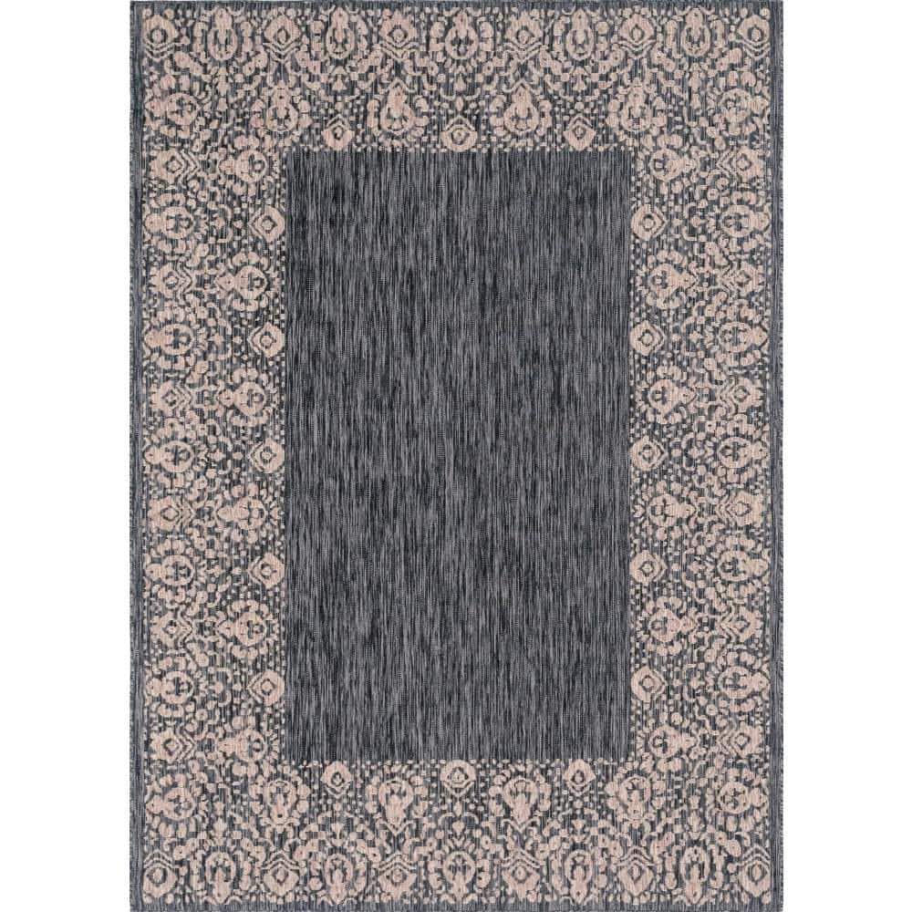 Outdoor Floral Border Charcoal Gray 7 ft. x 10 ft. Area Rug price history on PriceWatchPro