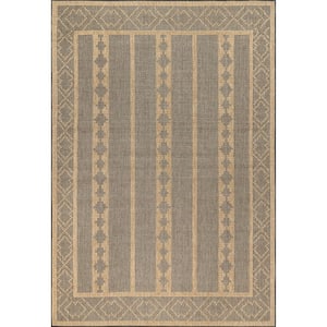 Zina Tribal Banded Charcoal 6 ft. 7 in. x 9 ft. Indoor/Outdoor Area Rug