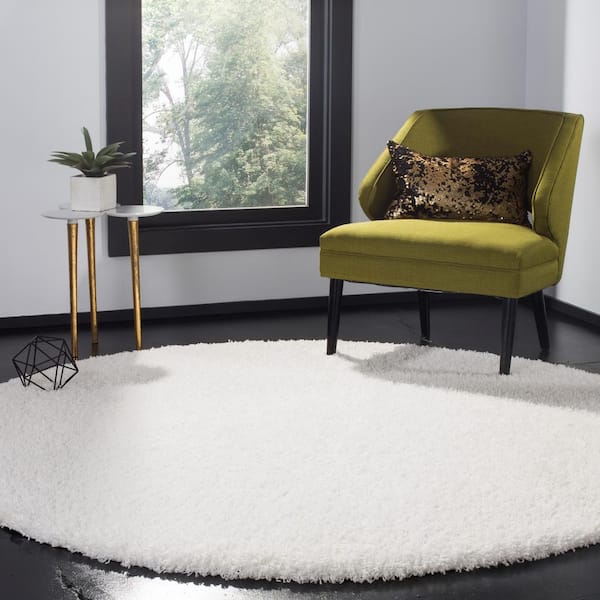 Laguna Shag White 7 ft. x 7 ft. Round Solid Area Rug